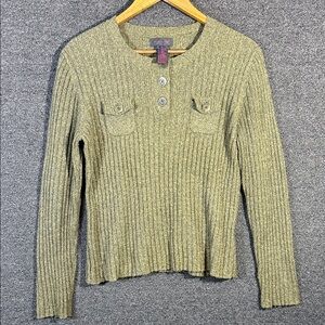 Vintage Ralph Lauren Green Ribbed Women's Sweater, Large